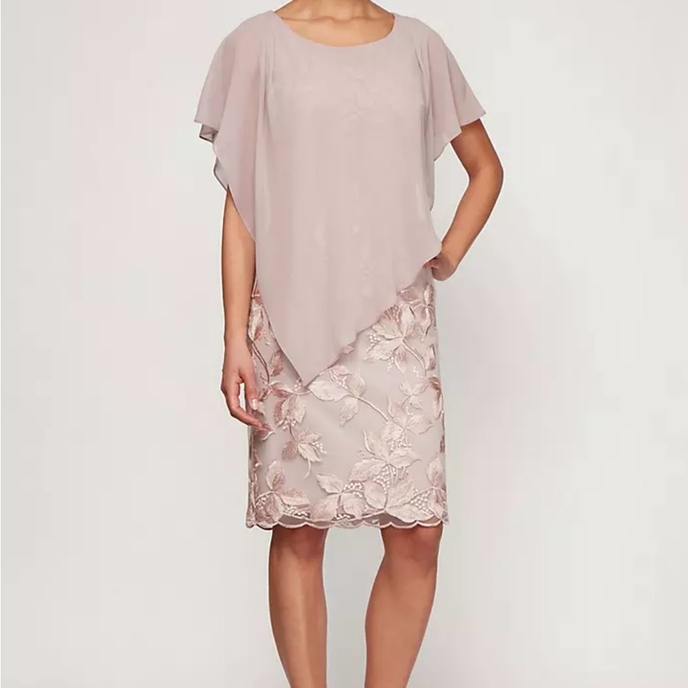 Alex Evenings Pale Pink Asymmetrical Lace Dress